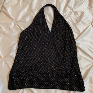 Bebe Black/Gold Embellished Halter Top sz S